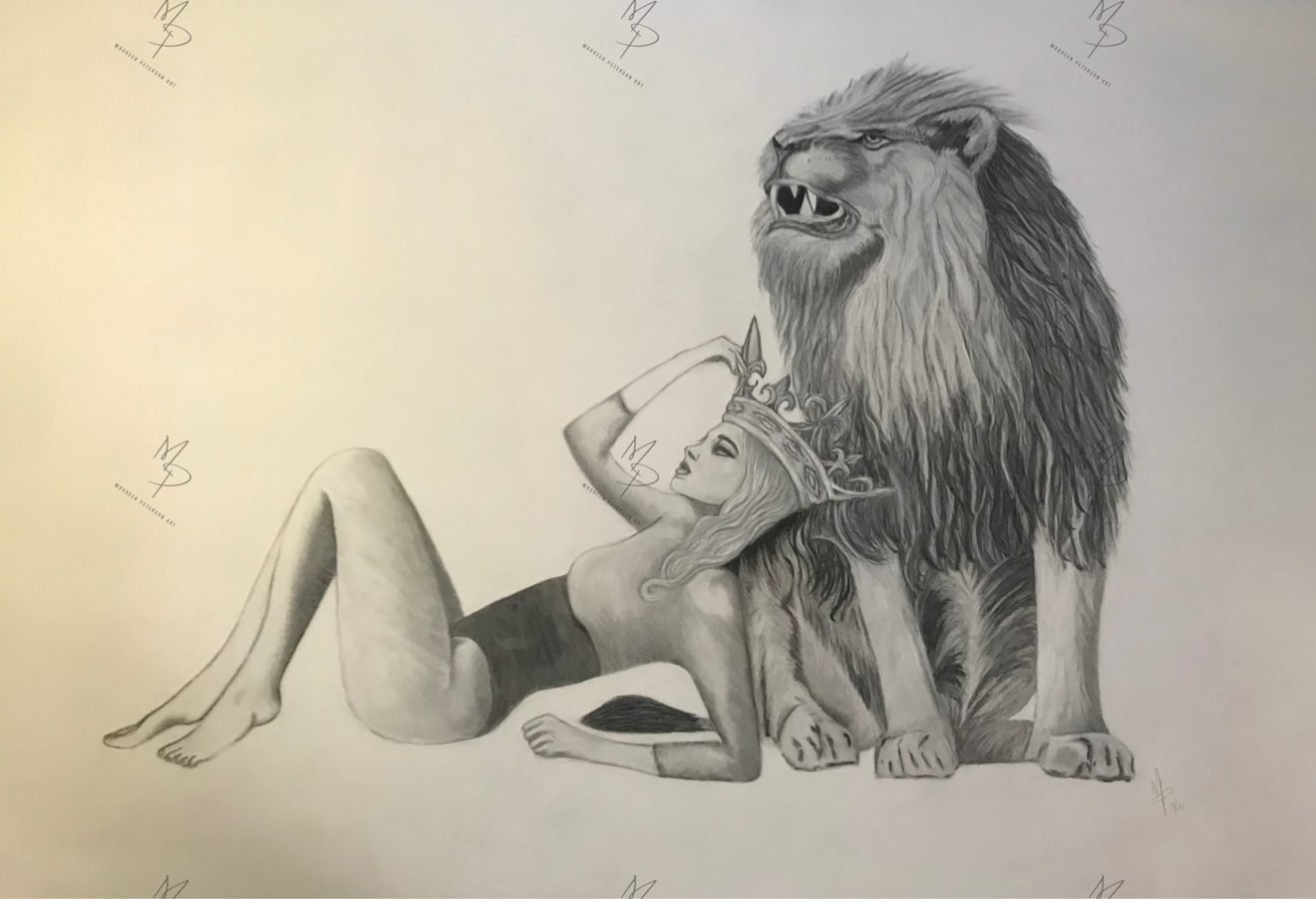 Lion and queen pencil sketch