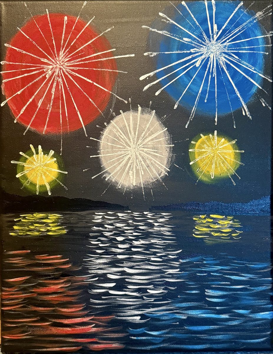Fireworks over water painting